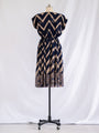 Vintage Serene Blue Beige Tone Zigzag Stripe Midi Dress