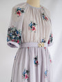 Vintage White Floral Wide Border Chiffon Midi Dress