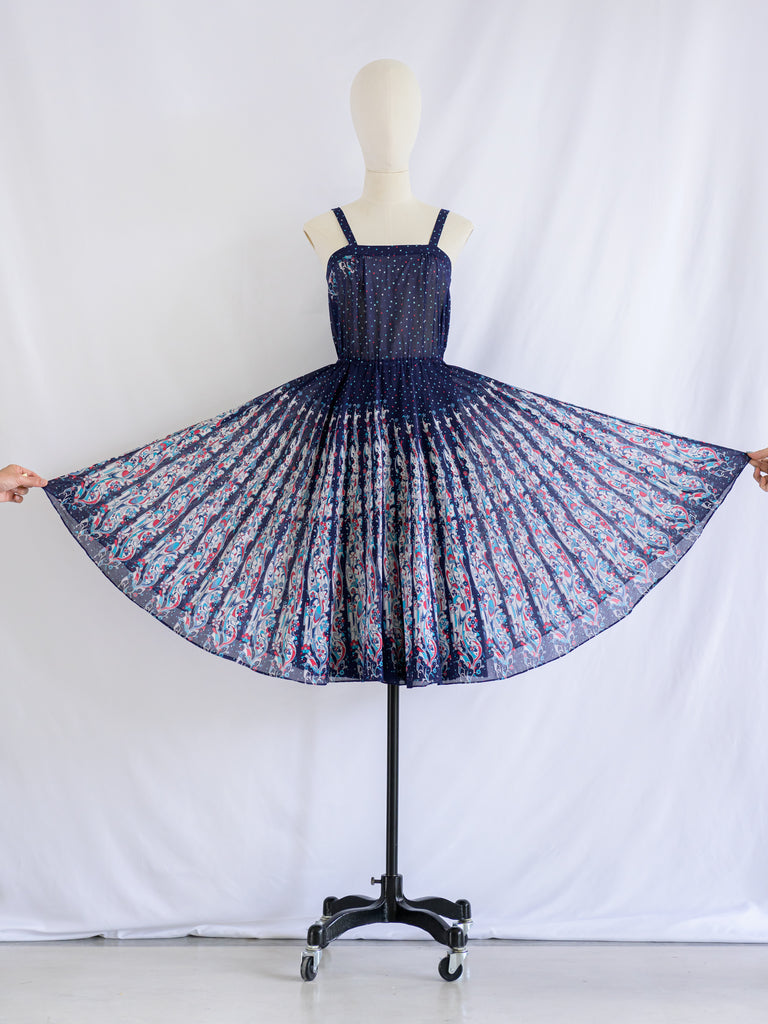 Sugar Cream Vintage Cotton Blue Base Boho Print Midi Dress Sugar Cream Vintage Cotton Blue Base Boho Print Midi Dress
