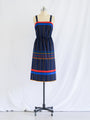 Vintage Black Chiffon Spaghetti Strap Stripe Midi Dress