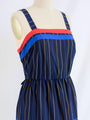 Vintage Black Chiffon Spaghetti Strap Stripe Midi Dress