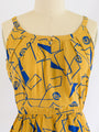 Vintage Yellow Geometric Print Chiffon Midi Dress