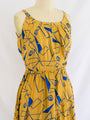 Vintage Yellow Geometric Print Chiffon Midi Dress