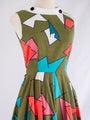 Vintage Colorful Abstract Print Cotton Sleeveless Midi Dress