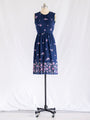Vintage Navy Blue Cotton Peacock Detailed Midi Dress