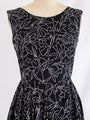 Vintage Cotton Black Round Neck Floral Print Midi Dress