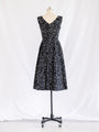 Vintage Cotton Black Round Neck Floral Print Midi Dress