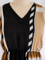 Vintage Polyester Black and Brown Sleeveless Midi Dress