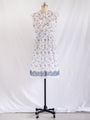 Vintage Chiffon White Floral Print Bow Tie-neck Midi Dress