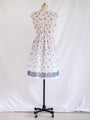Vintage Chiffon White Floral Print Bow Tie-neck Midi Dress