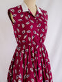 Vintage Red Leaf Print Cotton Short Sleeved Midi Dress