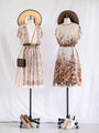 Vintage Aesthetic Floral Print Beige Polyester Midi Dress