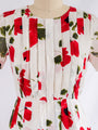 Vintage White Cotton Half Sleeved Floral Midi Dress
