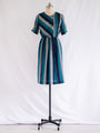 Vintage Blue and Grey Stripe Half Sleeved Midi Dress