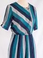 Vintage Blue and Grey Stripe Half Sleeved Midi Dress