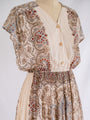 Vintage Beige Paisley Print Chiffon V-neck Short Sleeved Midi Dress