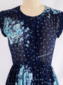 Vintage Cotton Black over-all Floral Print Round Neck Midi Dress