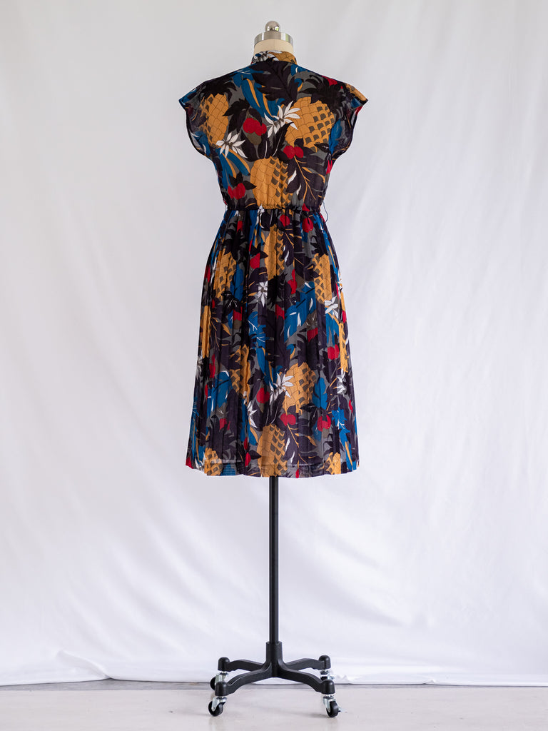 Vintage Colorful Tropical Print Short Sleeved Midi Dress