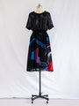 Vintage Black Abstract Stripe Print Half Sleeved Midi Dress