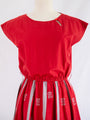Vintage Red Cotton Short Sleeved Midi Dress