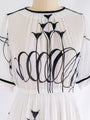 Vintage White Chiffon Abstract Black Print Midi Dress
