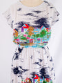 Vintage Colorful Abstract House Print White Midi Dress