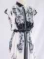 Vintage White Mandarin Collar Pintex Detail Chiffon Midi Dress