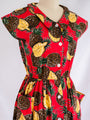 Vintage Red Collared Neck Cap Sleeve Midi Dress