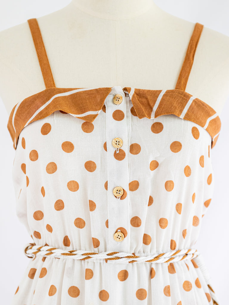 Sugar Cream Vintage Polka Dot Stripe Print Spaghetti Strap Midi Dress Sugar Cream Vintage Polka Dot Stripe Print Spaghetti Strap Midi Dress