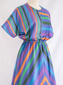 Vintage Purple Stripe Cotton Midi Dress