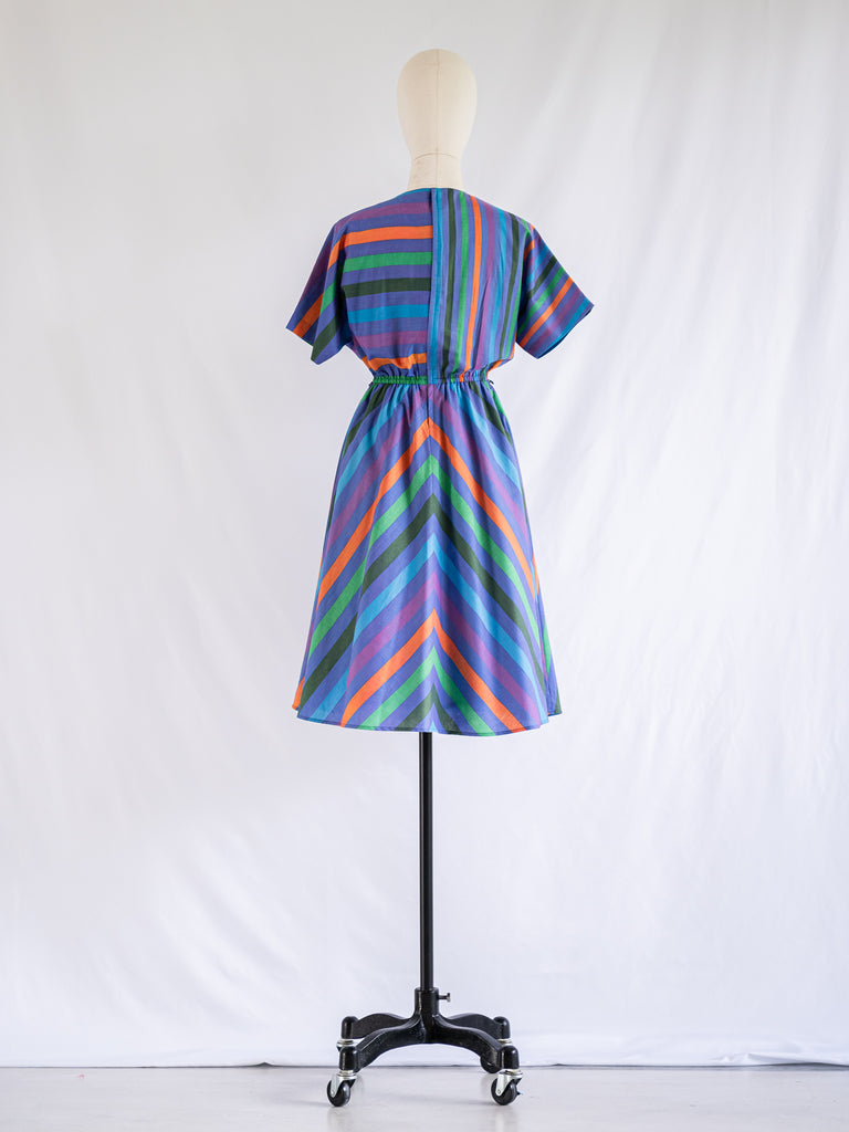 Vintage Purple Stripe Cotton Midi Dress