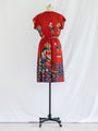 Vintage Abstract Planting Print Red Cotton Midi Dress