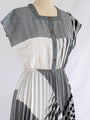 Vintage Geometric Stripe Print Square Neck Polyester Midi Dress