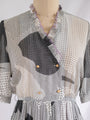 Vintage Ruffle Detailed Black Pin Dot Print Pleated Midi Dress