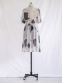 Vintage Ruffle Detailed Black Pin Dot Print Pleated Midi Dress