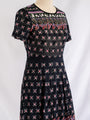 Vintage Black Floral Print Half Sleeved Midi Dress