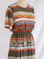 Vintage Multicolor Stripe Abstract Print Polyester Midi Dress