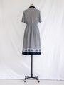 Vintage Blue and White Stripe Collared Half Sleeve Pleated Midi Dress