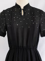 Vintage Black Polyester Polka Dot Midi Dress