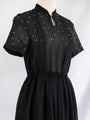 Vintage Black Polyester Polka Dot Midi Dress