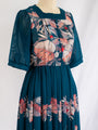 Vintage Bold Leaf Print Polyester Blue Midi Dress