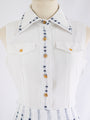 Vintage Chiffon Pristine White Sleeveless Blue Stripe Midi Dress