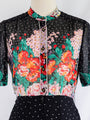 Vintage Black Colorful Floral Print Cotton Midi Dress