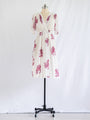 Vintage V-neck Red Rose Print Chiffon Midi Dress