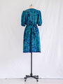 Vintage Floral Blue Pintex Detail Polyester Midi Dress