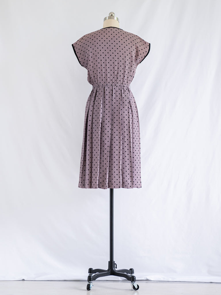 Vintage Brown Cotton Black Pindot Cotton Midi Dress