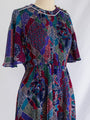 Vintage Multicolor Geometric Pleated Polyester Midi Dress