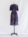 Vintage Multicolor Geometric Pleated Polyester Midi Dress