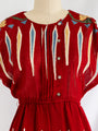 Vintage Polyester Red Tribal Print Midi Dress