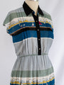 Vintage Boat Print Colorful Stripe Polyester Midi Dress